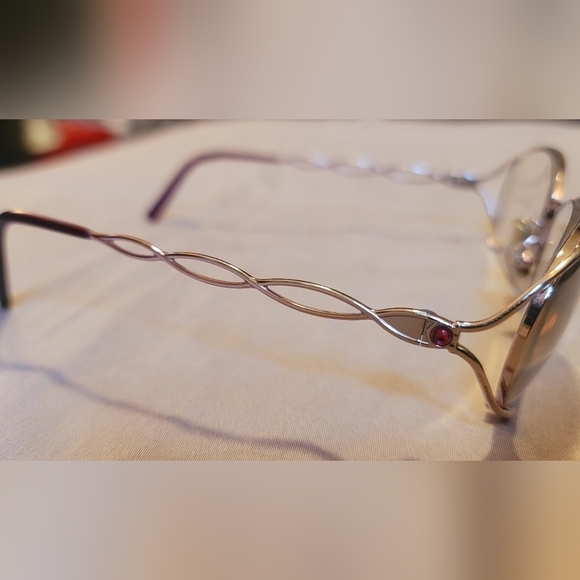 VINTAGE SALVATORE FERRAGAMO GOLDEN METAL EYEGLASSES FRAMES PINK DIAMOND W/ Case - Picture 5 of 16